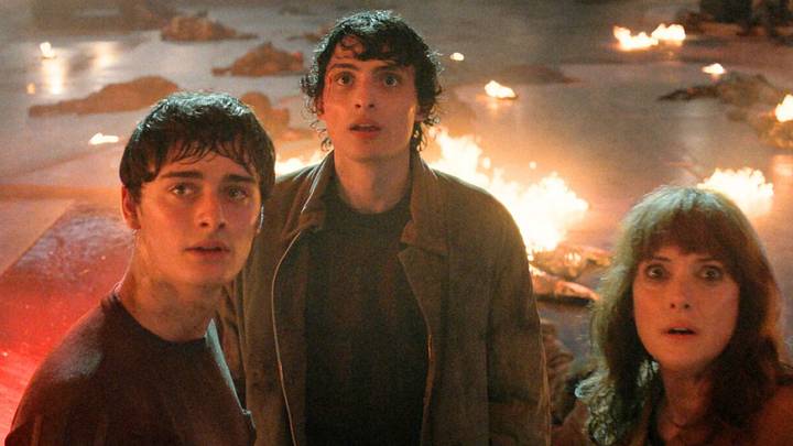 Noah Schnapp as Will Byers, Finn Wolfhard as Mike Wheeler, and Winona Ryder as Joyce Byers in Stranger Things season 5