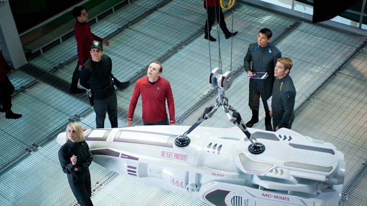 Photo credit: Jaimie Trueblood (Left to right) Alice Eve is Carol, Simon Pegg is Scotty, Karl Urban is McCoy and Chris Pine is Kirk in STAR TREK INTO DARKNESS from Paramount Pictures and Skydance Productions. © 2013 Paramount Pictures. All Rights Reserved.