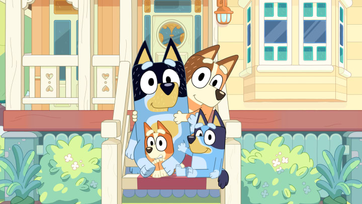 The most lovable and relatable Blue Heeler family: Bandit, Chilli, Bingo, and Bluey. ©2024 Disney Studios