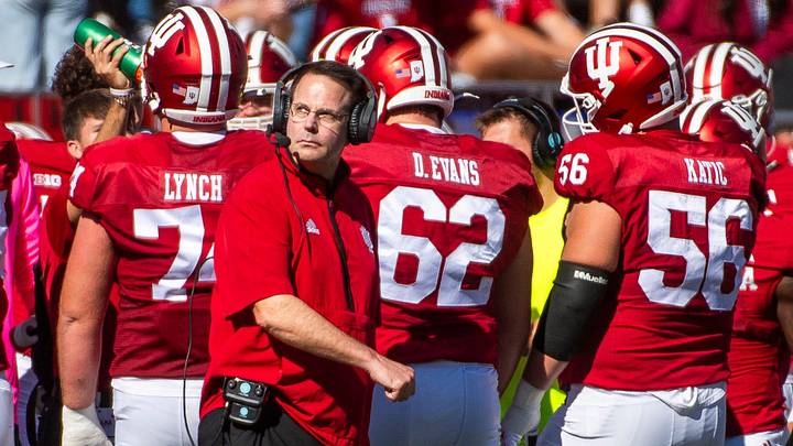 Indiana Head Coach Curt Cignetti looks up at the scoreboard during the Indiana versus Nebraska football game at Memorial Stadium on Saturday, Oct. 19, 2024.