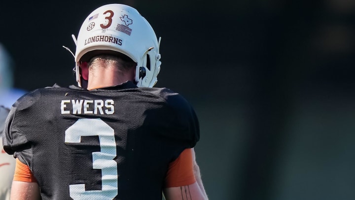 Texas Longhorns quarterback Quinn Ewers during the first day of the fall football camp at Denius Fields.