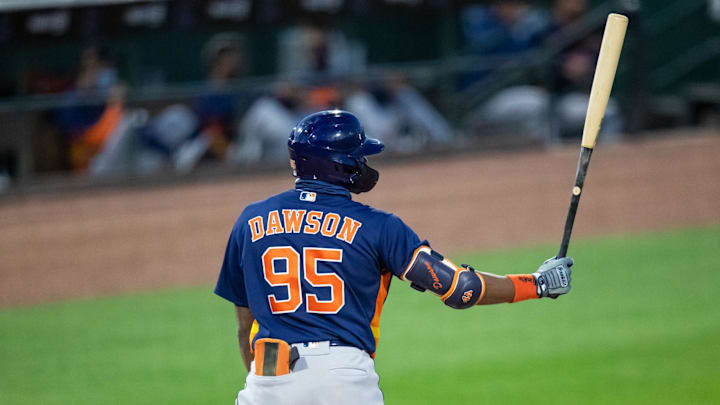 Houston Astros designated hitter Ronnie Dawson (95) bats.