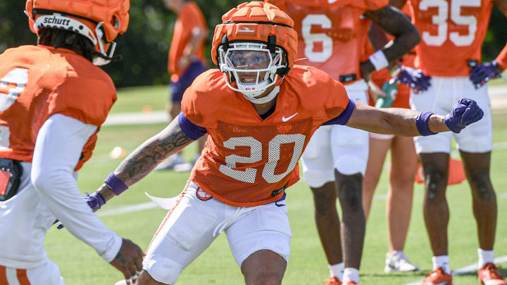 Aug 7, 2024; Clemson, South Carolina, USA;  Clemson corner back Avieon Terrell (20) during Clemson football practice at Jervey Meadows in Clemson, S.C.