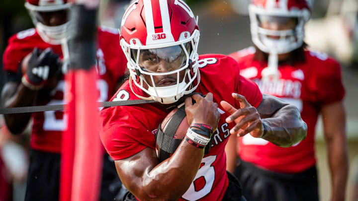 Indiana University's Kaelon Black (8) during the first day of fall practice at the Mellencamp Pavilion at Indiana University on Wednesday, July 31, 2024.