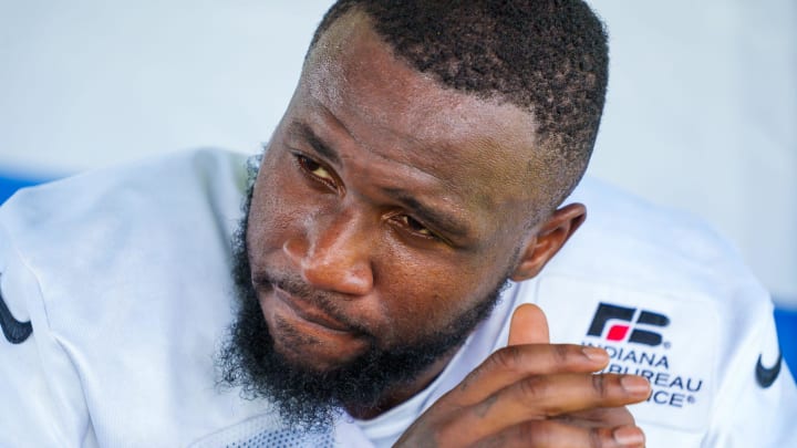 Indianapolis Colts defensive end Yannick Ngakoue (91) talks with IndyStar on Wednesday, Aug. 24, 2022, after training camp at Grand Park Sports Campus in Westfield, Indiana

Indianapolis Colts Training Camp Thursday