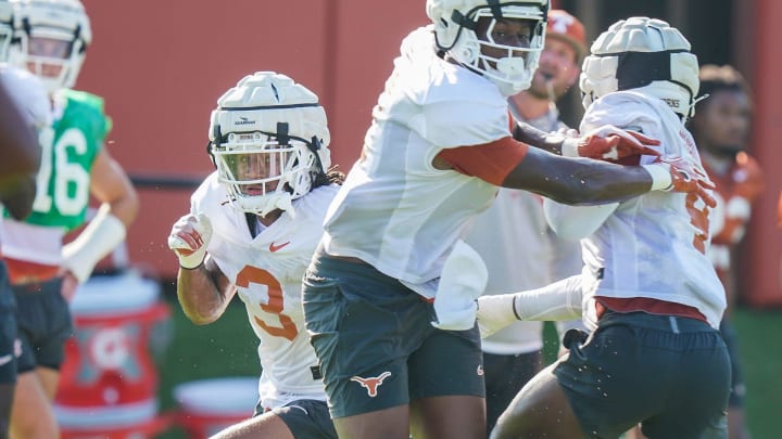 Texas Longhorns defensive back Jaylon Guilbeau during the first day with pads in fall football camp practice for the Texas Longhorns at Denius Fields on Monday, August 5, 2024.