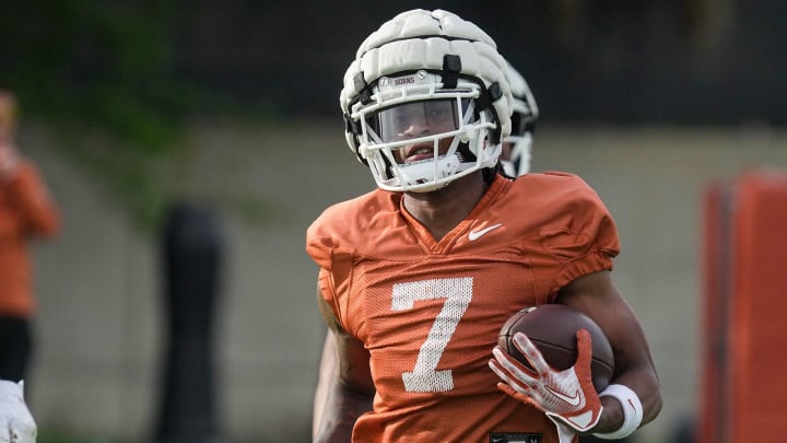 Texas Longhorns wide receiver Isaiah Bond during football spring practice at the Frank Denius practice fields in Austin, Tuesday, March 19, 2024.