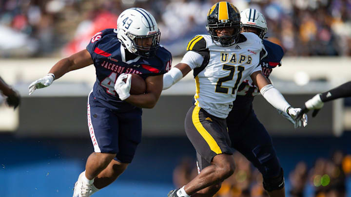 Jackson State's 41–3 win over Arkansas-Pine Bluff on Nov. 2, 2024. Jackson State's 41–3 win over Arkansas-Pine Bluff on Nov. 2, 2024.
