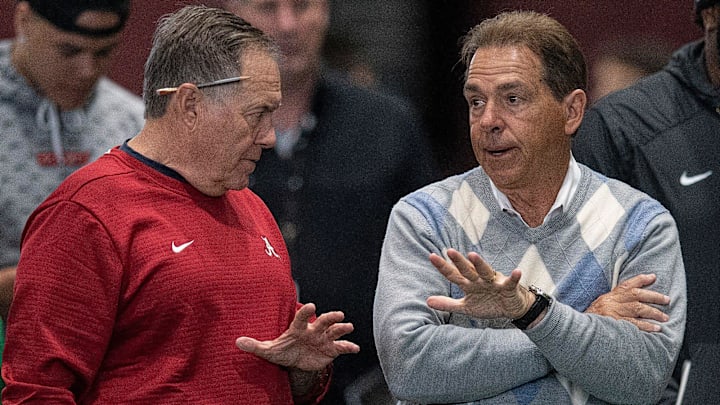 Bill Belichick and Nick Saban at Alabama's Pro Day in 2019. Bill Belichick and Nick Saban at Alabama's Pro Day in 2019.