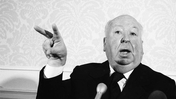 Alfred Hitchcock, the master of thriller mysteries, speaks at a press conference prior to attending a special tribute evening in his honor, hosted by the Film Society at Lincoln Center in New York City, on April 25, 1974. Some of the stars of his 52 motion pictures, as well as movie-going public, were in attendance.