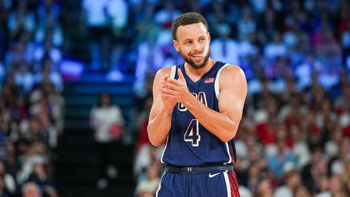 United States guard Stephen Curry during the Olympic men's basketball gold-medal game between the Americans and France on Aug. 10, 2024.