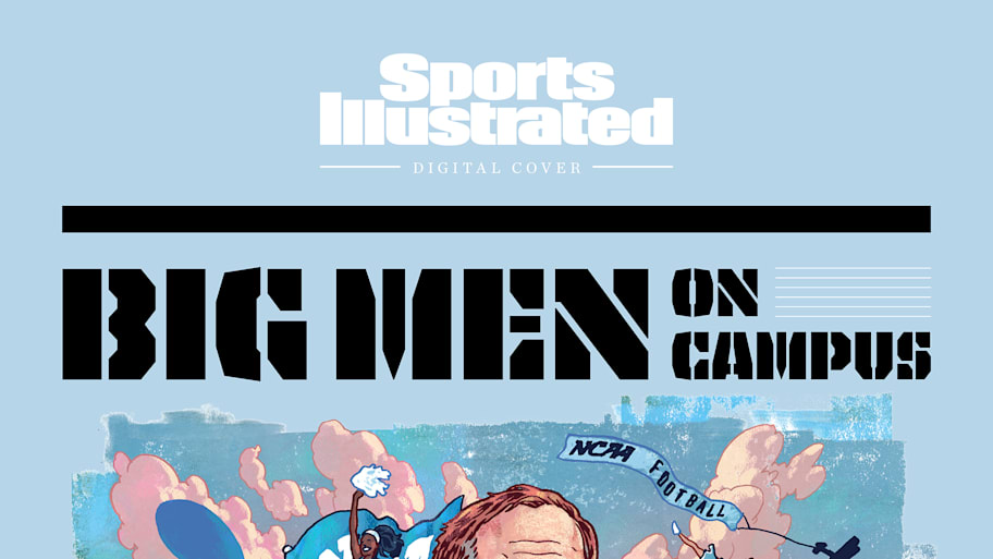 Illustration depicting Bill Belichick as coach of the North Carolina Tar Heels.