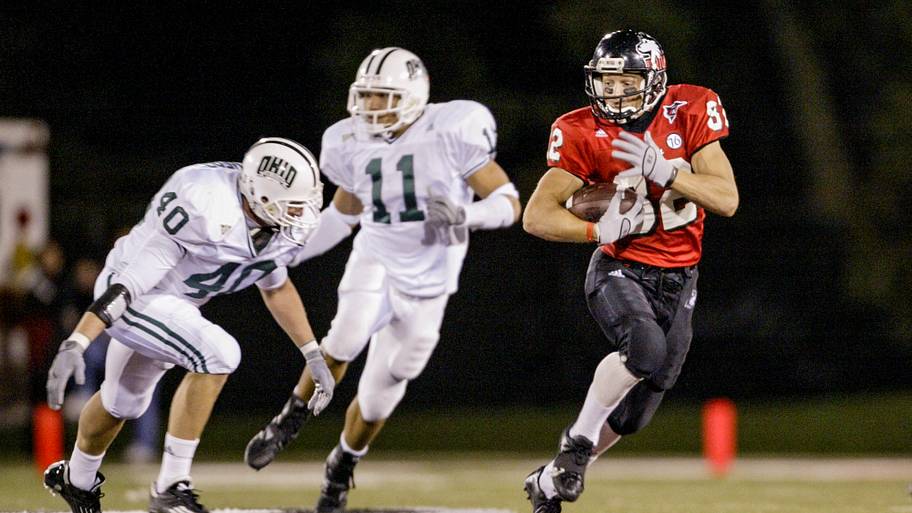 Northern Illinois wide receiver P.J. Fleck runs with the ball against Ohio.