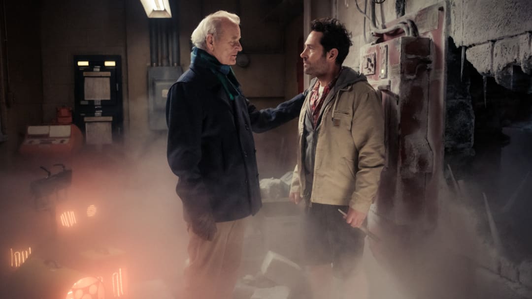 Bill Murray and Paul Rudd on the set of Columbia Pictures GHOSTBUSTERS: FROZEN EMPIRE.