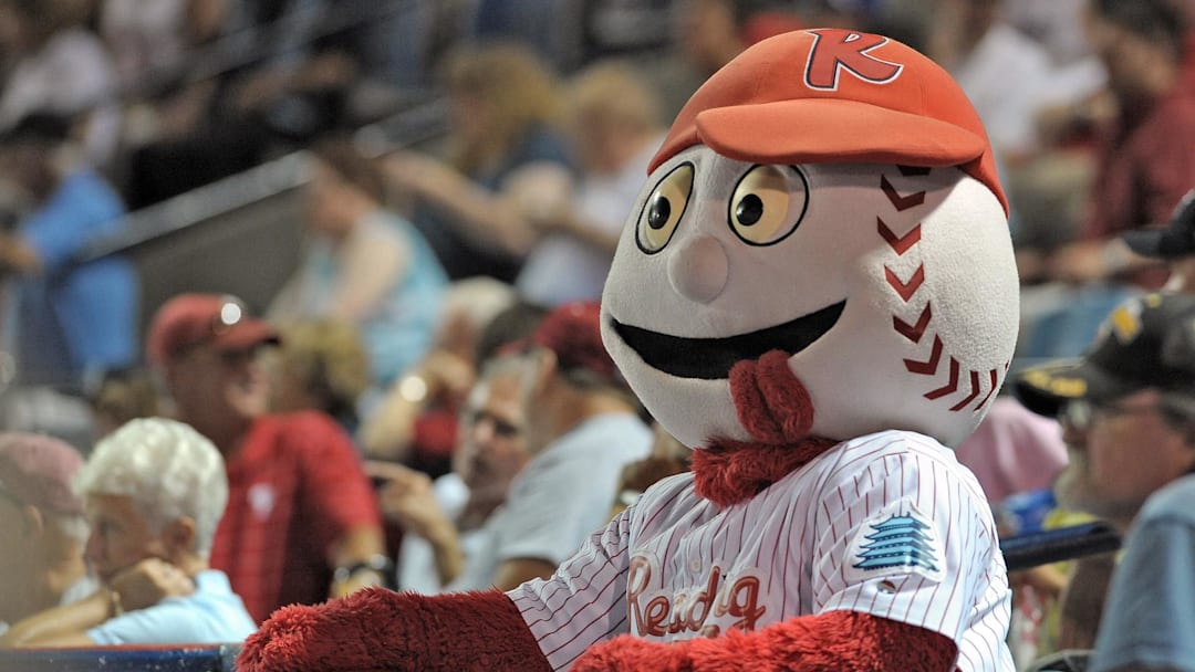 Reading Fightin Phils mascot, Screwball, during AA Eastern League All-Star game at FirstEnergy Stadium. The Eastern Division defeated the Western Division, 5-4.