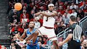 Louisville Cardinals guard Ryan Conwell (3) saves the ball from out of bounds in the exhibition game at the KFC Yum! Center in Louisville, Kentucky Friday, October 24, 2025.