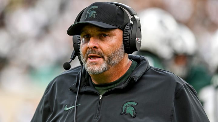 Michigan State's assistant head coach Chris Kapilovic on the sideline during the football game against Washington on Saturday, Sept. 16, 2023, at Spartan Stadium in East Lansing.