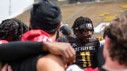 Southern Miss Golden Eagles' cornerback MJ Daniels (11) stands in a huddle after the spring game at the M.M. Roberts Stadium in Hattiesburg, Miss., on Saturday, Apr. 6, 2024.