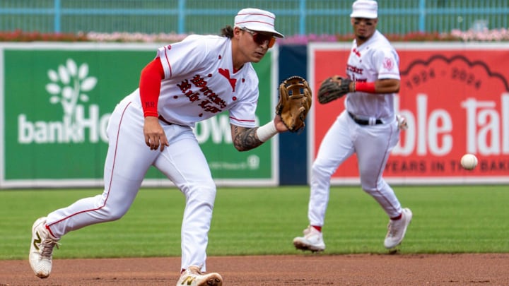 Worcester third baseman Mikey Romero makes a play in the first inning at Polar Park August 1.