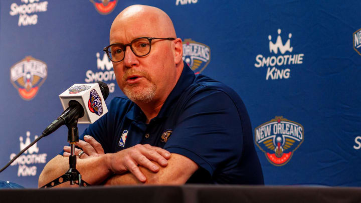 Sep 27, 2021; New Orleans, LA, USA;   David Griffin during a press conference at the New Orleans Pelicans Media Day