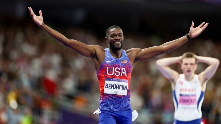 Benjamin beat out Norwegian Karsten Warholm in the rematch of their epic 400-meter hurdles race in Tokyo.