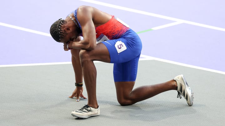 Noah Lyles after the 200-meter final at the Paris Games 