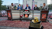The Hosts of College GameDay during their show early morning before the NCAA college football game between Texas Longhorns Oklahoma Sooners at the Cotton Bowl on Saturday, Oct. 7, 2023 in Dallas, Texas. This game makes up the119th rivalry match up.