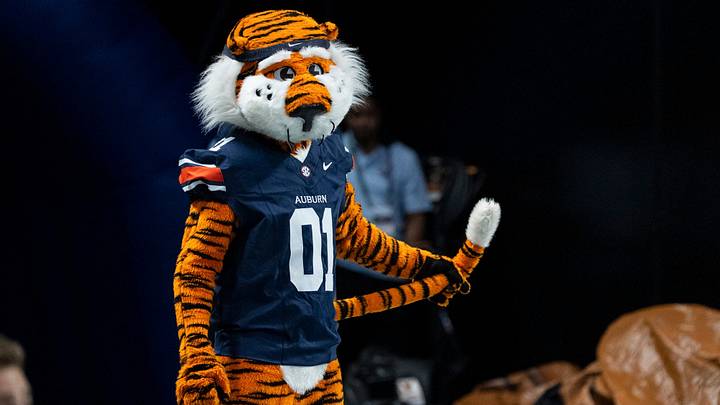 Aubie waits to take the field as Auburn Tigers take on Baylor Bears in the Aflac Kickoff Game at Mercedes-Benz Stadium in Atlanta, Ga. on Saturday, Sept. 5, 2026. Auburn Tigers defeated Baylor Bears 17-16.