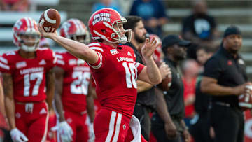 Louisiana Ragin' Cajuns football quarterback Ben Wooldridge throws during pre-game warm-up as the Cajuns prepare to take on Ohio on Thursday, Sept. 16, 2021.

Cajuns Vs Ohio Football Pregame 5717