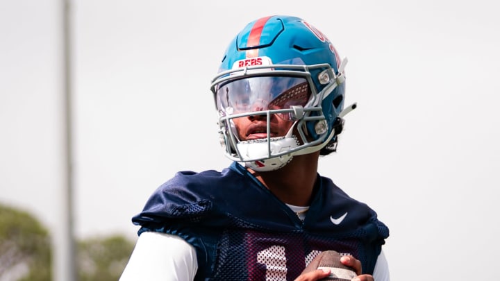 Ole Miss Rebels quarterback Austin Simmons in spring practice.