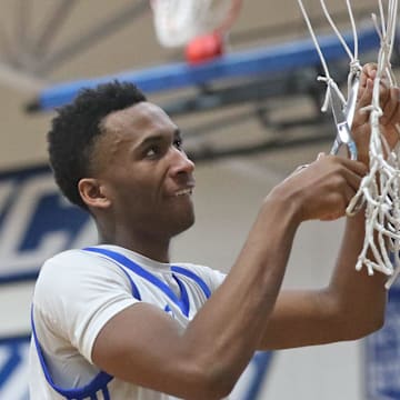 CVCA's Darryn Peterson takes his cut at the net after a 57-36 win over Northwest wrapped up a perfect season in the PAC-7, Tuesday, Feb. 14, 2023.

Cvca Boys Basketball Peterson 1