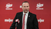 Indiana Hoosiers head basketball coach Darian DeVries speaks to the media on Wednesday, March 19, 2025.