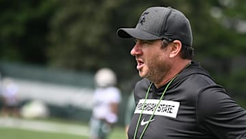 Michigan State University football coach Jonathon Smith seen Tuesday, July 29, 2025, during the first day of football practice at the Skandalaris Football Center.