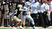 Sep 20, 2025; Blacksburg, Va.; Virginia Tech tight end Ja'Ricous Hairston (13) runs after a catch during the second quarter.
