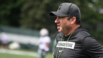 Michigan State University football coach Jonathon Smith seen Tuesday, July 29, 2025, during the first day of football practice at the Skandalaris Football Center.