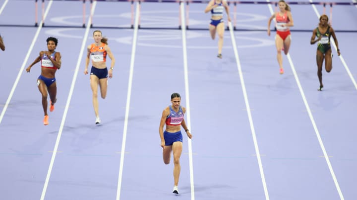 Sydney McLaughlin-Levrone winning the 400-meter hurdles