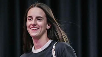 Indiana Fever guard Caitlin Clark (22) arrives Friday, July 11, 2025, before a game between the Indiana Fever and the Atlanta Dream at Gainbridge Fieldhouse in Indianapolis.