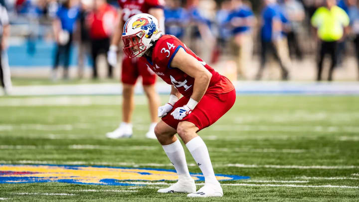 Alex Raich (34) playing special teams for Kansas.