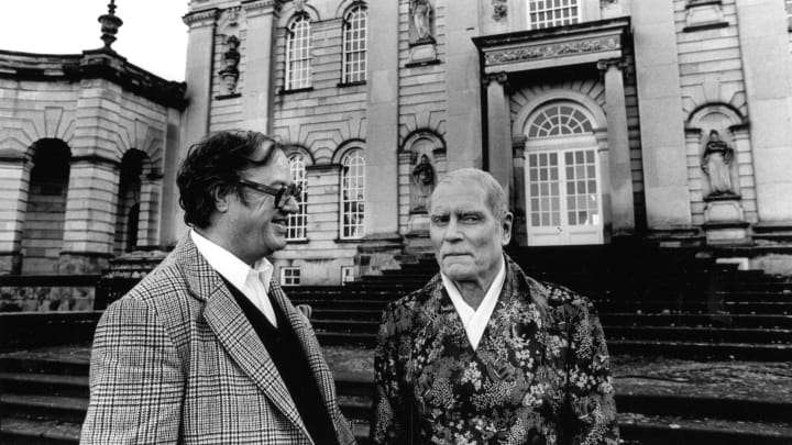 John Mortimer and Laurence Olivier are pictured in 1979