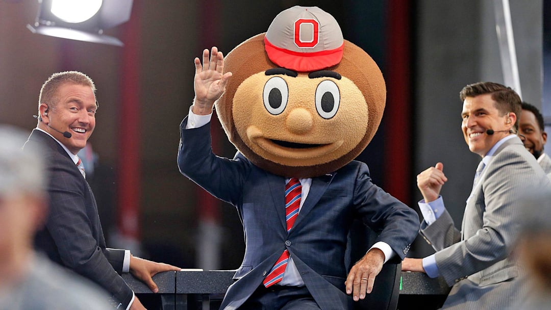 Former Indiana coach Lee Corso picks the Ohio State Buckeyes for the win over his former Hoosiers on ESPN's College Game Day before Thursday's NCAA Division I football game at Memorial Stadium in Bloomington, Ind., on August 31, 2017. Former Indiana coach Lee Corso picks the Ohio State Buckeyes for the win over his former Hoosiers on ESPN's College Game Day before Thursday's NCAA Division I football game at Memorial Stadium in Bloomington, Ind., on August 31, 2017.