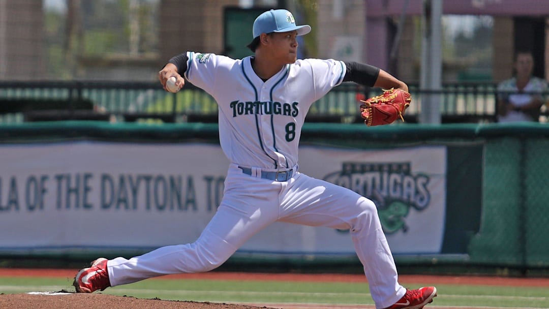 Daytona Tortugas pitcher Sheng-En Lin (8) pitches during the game against Lakeland Flying Tigers , Sunday, Sept. 14 2025 at Jackie Robinson Ballpark in Daytona Beach.