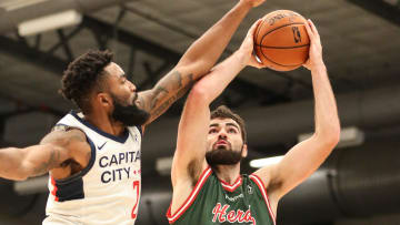 The Oshkosh Herd's Luke Maye (31) goes up for a basket against the Capital City Go-Go's Mike Cobbins (20) during their basketball game Wednesday, November 13, 2019 in Oshkosh, Wis. The Herd won the game 123-113. Doug Raflik/USA TODAY NETWORK-Wisconsin

Fon Herd Vs Go Go 111319 Dcr0350