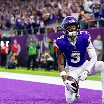 Jordan Addison after scoring a touchdown against the Packers. 