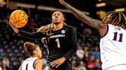 Vanderbilt guard Mikayla Blakes (1) shoots against Arizona at Acrisure Arena in Palm Desert, Calif., on Tuesday, November 26, 2024.