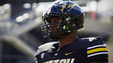 March 16, 2024; Columbia, Missouri, USA; Missouri Tigers offensive lineman Cayden Green at the team's 'Black and Gold' spring scrimmage at Faurot Field.
