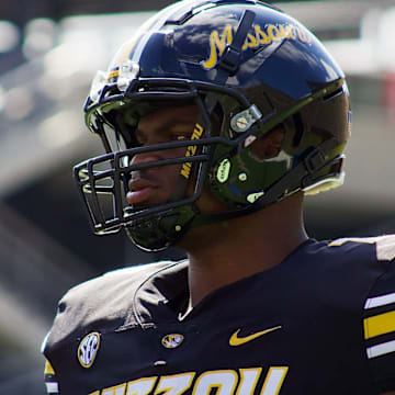 March 16, 2024; Columbia, Missouri, USA; Missouri Tigers offensive lineman Cayden Green at the team's 'Black and Gold' spring scrimmage at Faurot Field.
