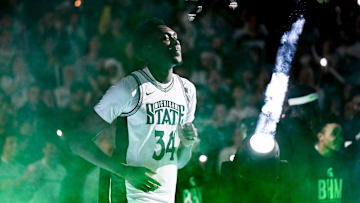 Michigan State's Xavier Booker is introduced as part of the starting lineup before the game against