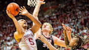 Indiana's Malik Reneau (5) shoots during the Indiana versus Southern Illinois University Edwardsville men's basketball game at Simon Skjodt Assembly Hall on Wednesday, Nov. 6, 2024.