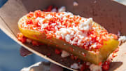 A pickle elote at the Stockton Ports’ Pickle Fest at the Stockton Ballpark in downtown Stockton. The event featured pickle-themed foods and drink such as pickle pizza, deep-fried pickles, pickle lemonade, pickle margaritas and more.