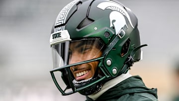 Michigan State's Dillon Tatum smiles before the football game against Nebraska on Saturday, Nov. 4, 2023, at Spartan Stadium in East Lansing.